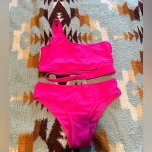 pink one shoulder bikini